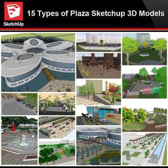 💎【Sketchup Architecture 3D Projects】15 Types of Plaza Landscape Sketchup 3D Models V1