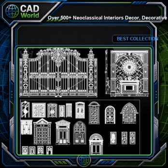 Over 500+ Neoclassical Interiors Decor, Decorative elements-Frame,Pattern,Border,Door,Windows,Cabinet,Lattice,Ceiling,Paving