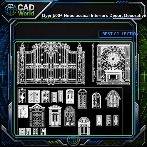 Over 500+ Neoclassical Interiors Decor, Decorative elements-Frame,Pattern,Border,Door,Windows,Cabinet,Lattice,Ceiling,Paving