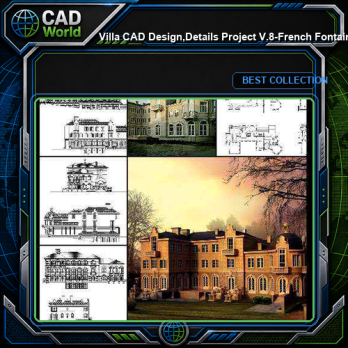 ★【Villa CAD Design,Details Project V.8-French Fontainebleau Style】Chateau,Manor,Mansion,Villa@Autocad Blocks,Drawings,CAD Details,Elevation