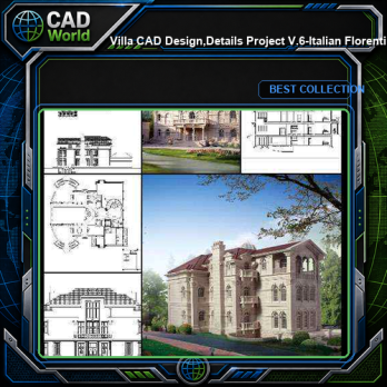 ★【Villa CAD Design,Details Project V.6-Italian Florentine Style】Chateau,Manor,Mansion,Villa@Autocad Blocks,Drawings,CAD Details,Elevation
