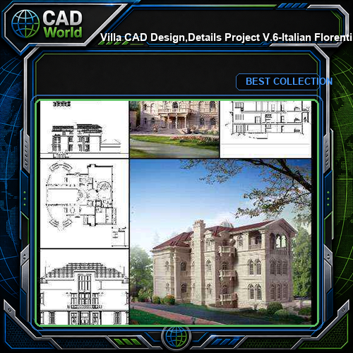 ★【Villa CAD Design,Details Project V.6-Italian Florentine Style】Chateau,Manor,Mansion,Villa@Autocad Blocks,Drawings,CAD Details,Elevation