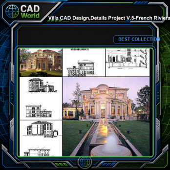 ★【Villa CAD Design,Details Project V.5-French Riviera Style】Chateau,Manor,Mansion,Villa@Autocad Blocks,Drawings,CAD Details,Elevation