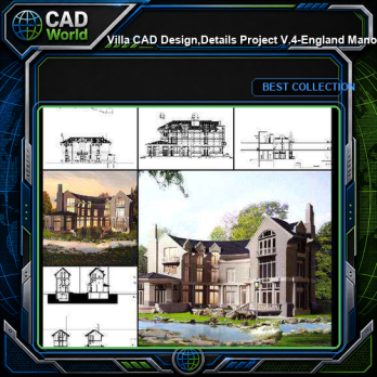 ★【Villa CAD Design,Details Project V.4-England Manor Style】Chateau,Manor,Mansion,Villa@Autocad Blocks,Drawings,CAD Details,Elevation