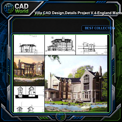 ★【Villa CAD Design,Details Project V.4-England Manor Style】Chateau,Manor,Mansion,Villa@Autocad Blocks,Drawings,CAD Details,Elevation