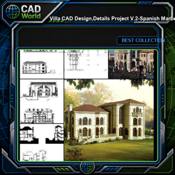 ★【Villa CAD Design,Details Project V.2-Spanish Marbella Style】Chateau,Manor,Mansion,Villa@Autocad Blocks,Drawings,CAD Details,Elevation