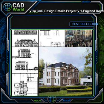 ★【Villa CAD Design,Details Project V.1-England Royal Style】Chateau,Manor,Mansion,Villa@Autocad Blocks,Drawings,CAD Details,Elevation