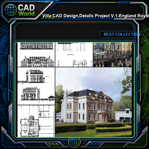 ★【Villa CAD Design,Details Project V.1-England Royal Style】Chateau,Manor,Mansion,Villa@Autocad Blocks,Drawings,CAD Details,Elevation