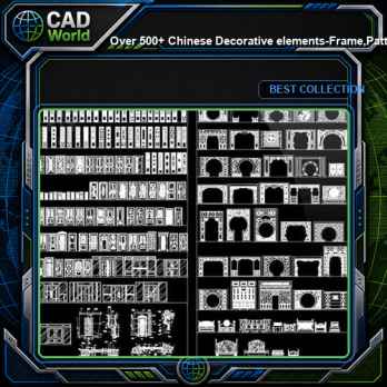 Over 500+ Chinese Decorative elements-Frame,Pattern,Border,Door,Windows,Roof,Lattice,Carved Wood