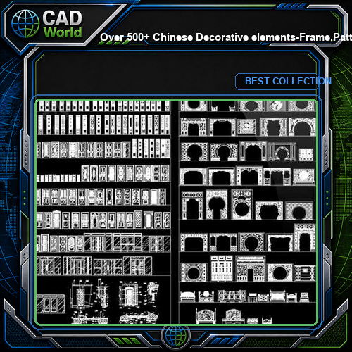 Over 500+ Chinese Decorative elements-Frame,Pattern,Border,Door,Windows,Roof,Lattice,Carved Wood