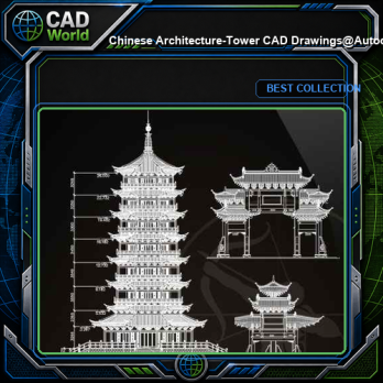★【Chinese Architecture-Tower CAD Drawings】@Autocad Blocks,Drawings,CAD Details,Elevation