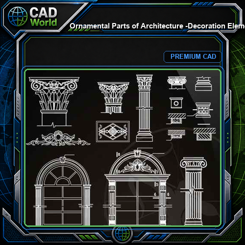 ★【Ornamental Parts of Architecture -Decoration Element CAD Blocks V.8】@Autocad Decoration Blocks,Drawings,CAD Details,Elevation