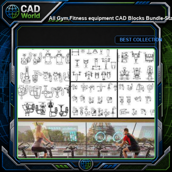 ★【All Gym,Fitness equipment CAD Blocks Bundle-Stadium,Gymnasium, playground, sports hall V.2】@Gem CAD Blocks,Autocad Blocks,Drawings,CAD Details