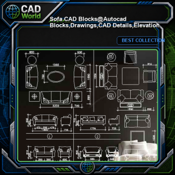 ★【Sofa CAD Blocks】@Autocad Blocks,Drawings,CAD Details,Elevation