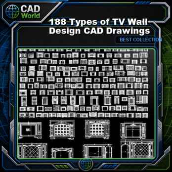 188 Types of TV Wall Design CAD Drawings