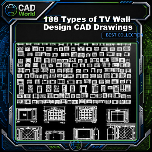 188 Types of TV Wall Design CAD Drawings