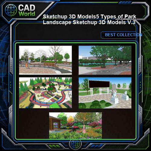 ★【Sketchup 3D Models】5 Types of Park Landscape Sketchup 3D Models V.3