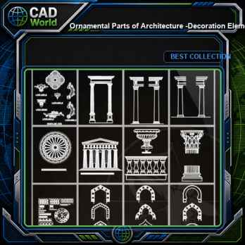 ★【Ornamental Parts of Architecture -Decoration Element CAD Blocks V.2】@Autocad Decoration Blocks,Drawings,CAD Details,Elevation