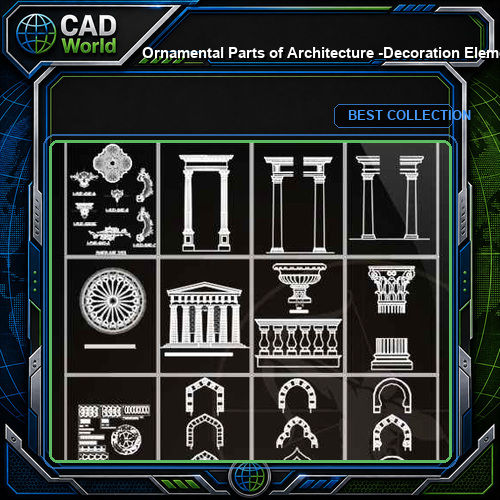 ★【Ornamental Parts of Architecture -Decoration Element CAD Blocks V.2】@Autocad Decoration Blocks,Drawings,CAD Details,Elevation