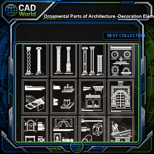 ★【Ornamental Parts of Architecture -Decoration Element CAD Blocks V.1】@Autocad Decoration Blocks,Drawings,CAD Details,Elevation