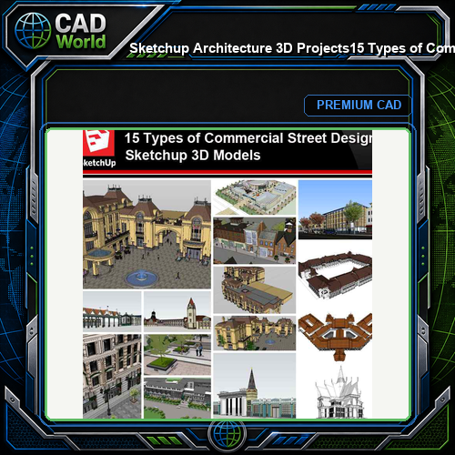 💎【Sketchup Architecture 3D Projects】15 Types of Commercial Street Design Sketchup 3D Models V1