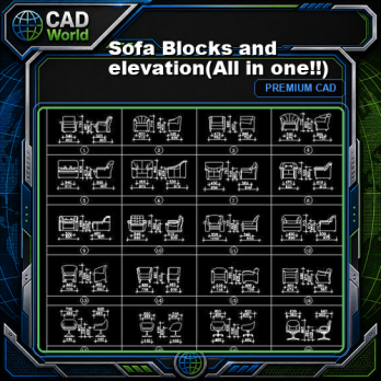 Sofa Blocks and elevation(All in one!!)