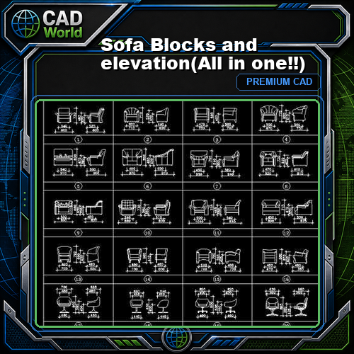 Sofa Blocks and elevation(All in one!!)
