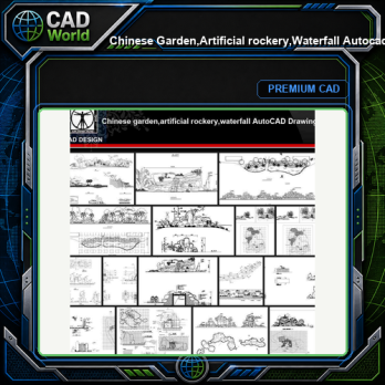 ★【Chinese Garden,Artificial rockery,Waterfall Autocad Drawings】All kinds of Chinese Landscape CAD Drawings