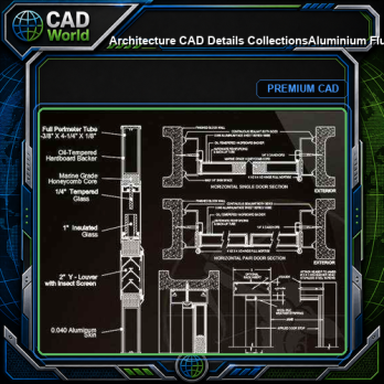【Architecture CAD Details Collections】Aluminium Flush Door Design CAD Details