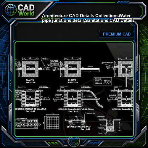 【Architecture CAD Details Collections】Water pipe junctions detail,Sanitations CAD Details