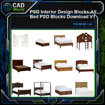 ★【 PSD Interior Design Blocks-All Bed PSD Blocks Download V1】