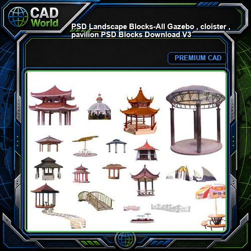 ★【 PSD Landscape Blocks-All Gazebo , cloister , pavilion PSD Blocks Download V3】